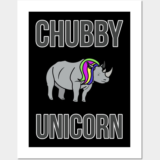 Funny Chubby Unicorn Rhino with Rainbow Hair Wall Art by charlescheshire
